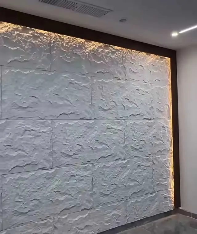 جدار بديل حجر رمادي عصري بإطار LED